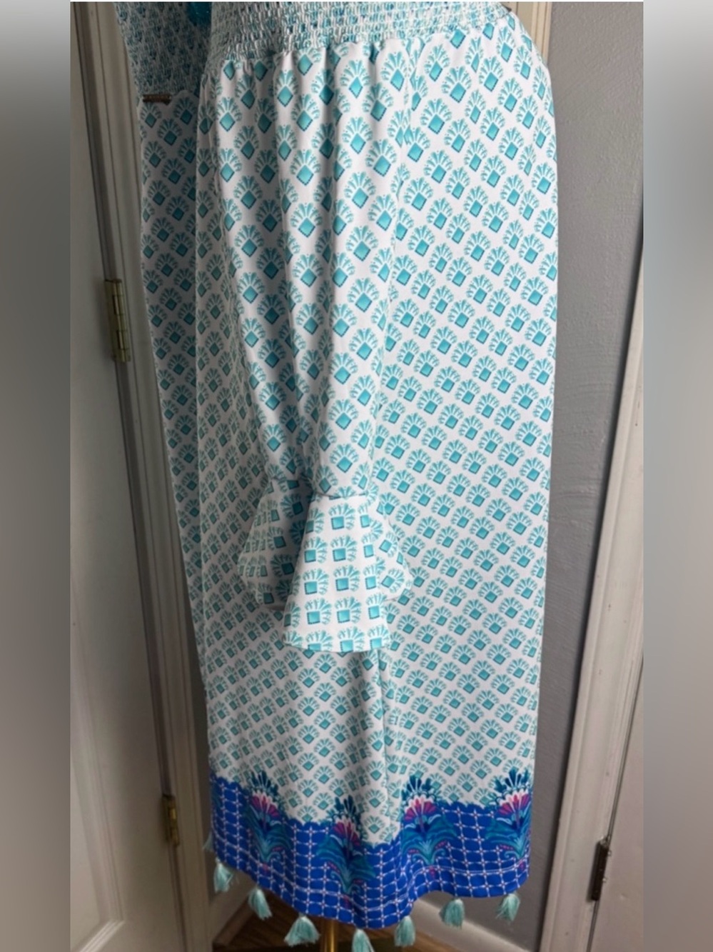 NWT Cabana Life XL Blue and White Off-Shoulder Tassel  Dress Resort Beach UPF 50 - Picture 4 of 14
